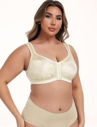 Wingslove Women's Full Coverage Front Closure Minimizer Bra Plus Size Wirefree Bras Comfort Non Padded Wide Straps Support in Kuwait