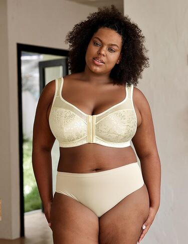 Wingslove Women's Full Coverage Front Closure Minimizer Bra Plus Size Wirefree Bras Comfort Non Padded Wide Straps Support in Kuwait
