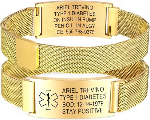 Custom Medical Bracelets for Women Men : Personalized Medical ID Emergency Bracelet Free Engraved Adjustable Stylish Stainless Steel Wristband Life Alert Gifts for Diabetics Asthma Blood Thinner in Saudi Arabia