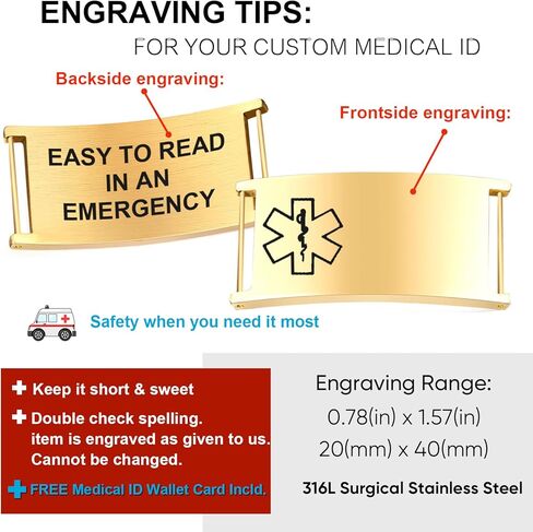 Custom Medical Bracelets for Women Men : Personalized Medical ID Emergency Bracelet Free Engraved Adjustable Stylish Stainless Steel Wristband Life Alert Gifts for Diabetics Asthma Blood Thinner in Saudi Arabia