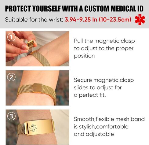 Custom Medical Bracelets for Women Men : Personalized Medical ID Emergency Bracelet Free Engraved Adjustable Stylish Stainless Steel Wristband Life Alert Gifts for Diabetics Asthma Blood Thinner in Saudi Arabia