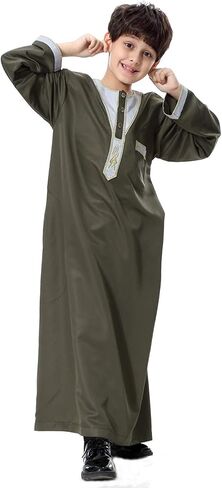 Boys Muslim Thobe Arabic Thobe for Kids Long Sleeve Moroccan Kaftan Islamic Dresses Modest Eid Jilbab Dubai Outfit in Kuwait