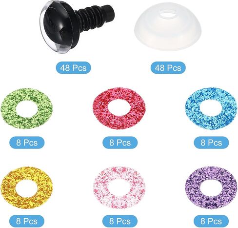PATIKIL 25mm Flash Safety Eyes, 48 Pcs Doll Eyes Realistic Colorful Crocheting Safety Eyes for Decor Crochet Accessories Dolls Craft, Mixed Colors in Saudi Arabia