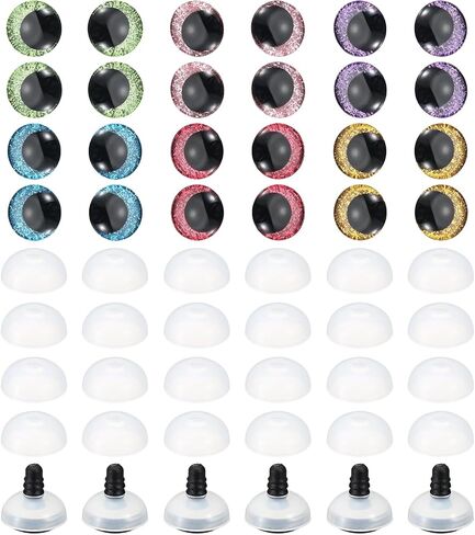 PATIKIL 25mm Flash Safety Eyes, 48 Pcs Doll Eyes Realistic Colorful Crocheting Safety Eyes for Decor Crochet Accessories Dolls Craft, Mixed Colors in Saudi Arabia
