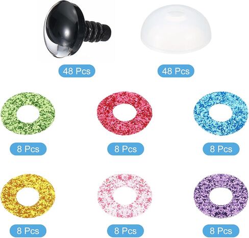 PATIKIL 25mm Flash Safety Eyes, 48 Pcs Doll Eyes Realistic Colorful Crocheting Safety Eyes for Decor Crochet Accessories Dolls Craft, Mixed Colors in Saudi Arabia