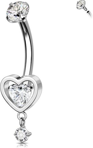 Melighting القلب التيتانيوم البطن زر الدائري داخليا مترابطة 14G استرخى البطن الدائري ثقب البطن مجوهرات التيتانيوم G23 البحرية الدائري واضح تشيكوسلوفاكيا 10mm هيئة ثقب المجوهرات in Saudi Arabia
