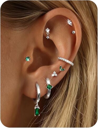 Fibo Steel Small Stud Hoop أقراط للنساء - 9 أزواج من أقراط غضروف مطلي بالذهب 14K للنساء للنساء في إبطال المداخن المداخن لمجوهرات متعددة للمجوهرات الخارقة العصرية in Saudi Arabia