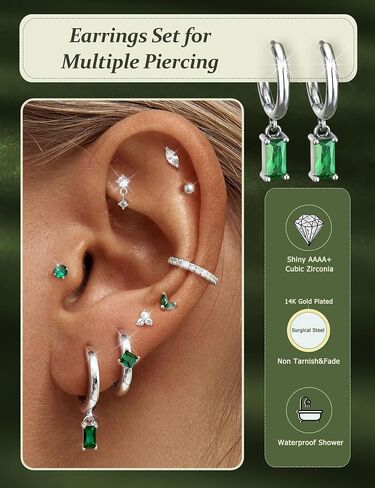 Fibo Steel Small Stud Hoop أقراط للنساء - 9 أزواج من أقراط غضروف مطلي بالذهب 14K للنساء للنساء في إبطال المداخن المداخن لمجوهرات متعددة للمجوهرات الخارقة العصرية in Saudi Arabia