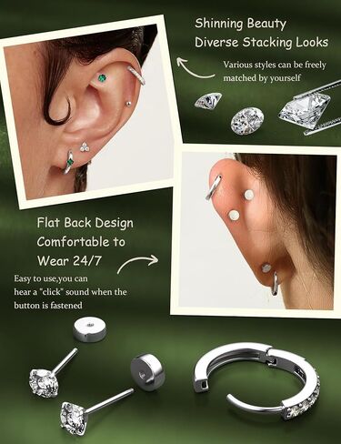 Fibo Steel Small Stud Hoop أقراط للنساء - 9 أزواج من أقراط غضروف مطلي بالذهب 14K للنساء للنساء في إبطال المداخن المداخن لمجوهرات متعددة للمجوهرات الخارقة العصرية in Saudi Arabia