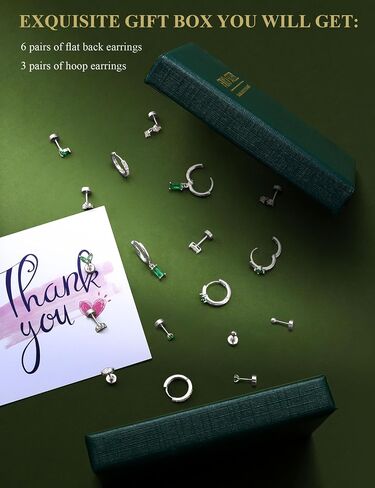 Fibo Steel Small Stud Hoop أقراط للنساء - 9 أزواج من أقراط غضروف مطلي بالذهب 14K للنساء للنساء في إبطال المداخن المداخن لمجوهرات متعددة للمجوهرات الخارقة العصرية in Saudi Arabia