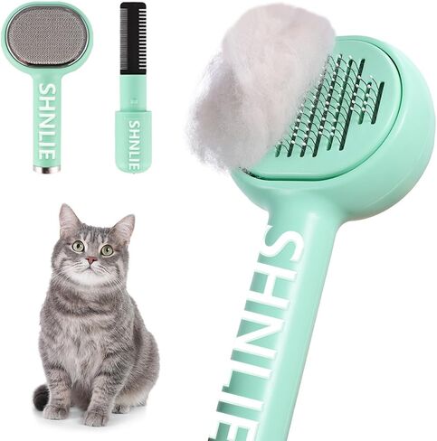 3 in 1 Cat Grooming Brush with Release Button for Shedding, Self Cleaning Slicker Brushes for Cats, Pet hair Cleaner Brush, Gently Removes Loose Undercoat, Multi-function, White in Saudi Arabia
