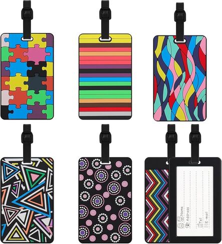 6 قطع من بطاقات الأمتعة الجلدية من Chyaya لحقائب السفر، بطاقات الأمتعة اللطيفة المقاومة للماء مع بطاقة هوية الاسم للرجال/النساء/الأطفال (6 ألوان) in Kuwait