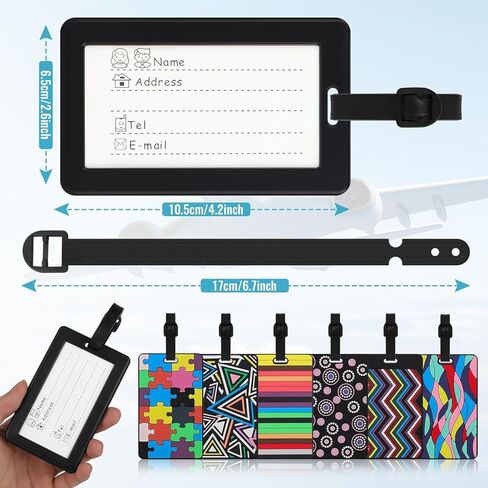 6 قطع من بطاقات الأمتعة الجلدية من Chyaya لحقائب السفر، بطاقات الأمتعة اللطيفة المقاومة للماء مع بطاقة هوية الاسم للرجال/النساء/الأطفال (6 ألوان) in Kuwait