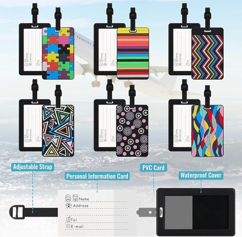 6 قطع من بطاقات الأمتعة الجلدية من Chyaya لحقائب السفر، بطاقات الأمتعة اللطيفة المقاومة للماء مع بطاقة هوية الاسم للرجال/النساء/الأطفال (6 ألوان) in Kuwait