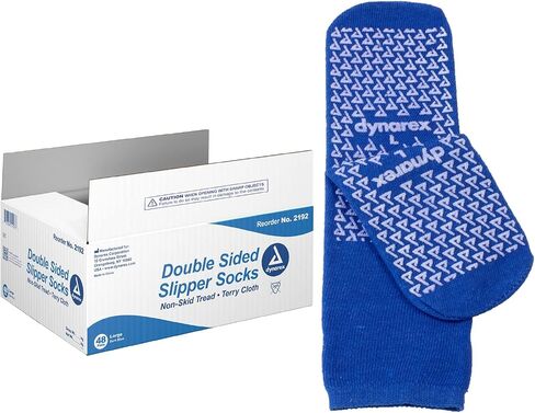Dynarex Double Sided Non-Skid Socks - Non-Slip Hospital Slipper Socks with Grips, Unisex - Polyester-Spandex Blend - Warm, Fuzzy, No Latex - X-Large, 48 Pairs per Case in Saudi Arabia