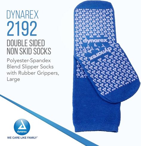 Dynarex Double Sided Non-Skid Socks - Non-Slip Hospital Slipper Socks with Grips, Unisex - Polyester-Spandex Blend - Warm, Fuzzy, No Latex - X-Large, 48 Pairs per Case in Saudi Arabia