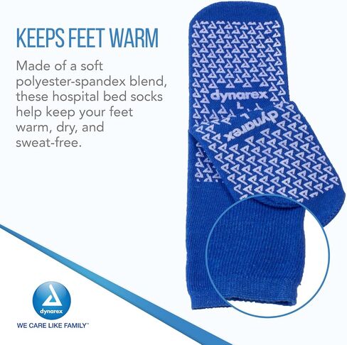 Dynarex Double Sided Non-Skid Socks - Non-Slip Hospital Slipper Socks with Grips, Unisex - Polyester-Spandex Blend - Warm, Fuzzy, No Latex - X-Large, 48 Pairs per Case in Saudi Arabia