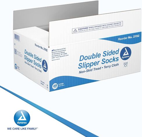 Dynarex Double Sided Non-Skid Socks - Non-Slip Hospital Slipper Socks with Grips, Unisex - Polyester-Spandex Blend - Warm, Fuzzy, No Latex - X-Large, 48 Pairs per Case in Saudi Arabia