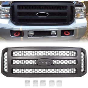 HECASA Front Grille Compatible with 2005-2007 Ford F250 F350 F450 F550 SuperDuty FO1200456 5C3Z8200BAA Upper Bumper Hood Grill W/Gray Honey Comb Chrome in Saudi Arabia