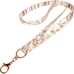 Reversible Lanyard - Rose Gold and Metallic Print - Floral Vines and Dots on Black - Neck Strap - ID Badge Holder - Key Lanyard - 3/4x36 Inch With Swivel Clip - Handmade by Green Acorn Kitchen in Kuwait