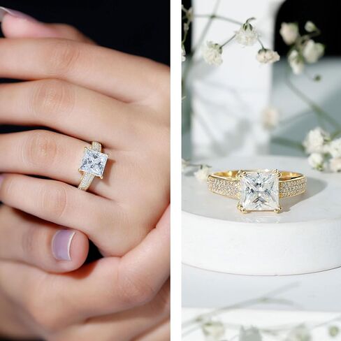 Certified Moissanite 8mm Princess Cut Engagement Ring, D-Vs1 Quality, Moissanite Solitaire Ring - With Jewelry Box in Kuwait
