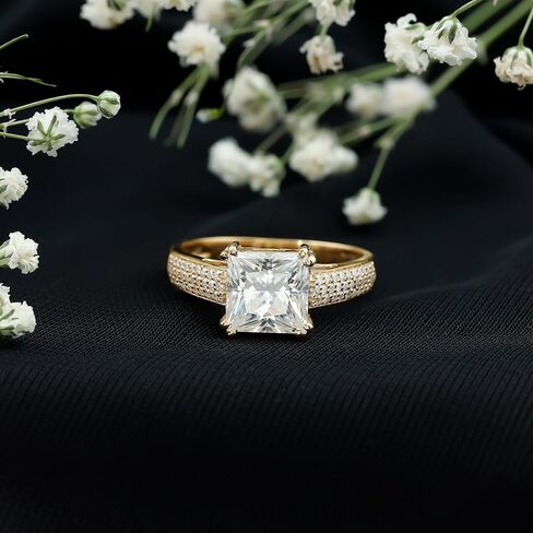 Certified Moissanite 8mm Princess Cut Engagement Ring, D-Vs1 Quality, Moissanite Solitaire Ring - With Jewelry Box in Kuwait