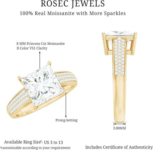 Certified Moissanite 8mm Princess Cut Engagement Ring, D-Vs1 Quality, Moissanite Solitaire Ring - With Jewelry Box in Kuwait