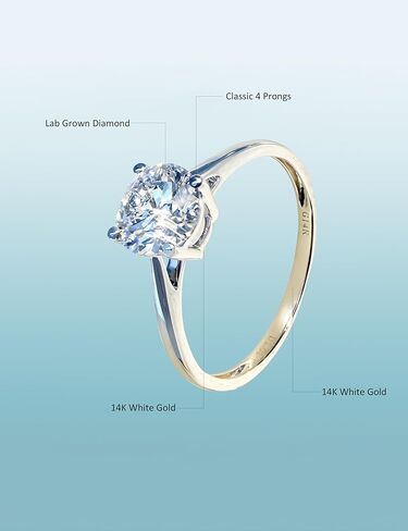 1 to 3 Carat IGI Certified LAB Grown Diamond Engagement Rings for Women 14k White Gold 4-Prong Wedding Promise Anniversary Bridal Rings Jewelry Gift for Her in Saudi Arabia