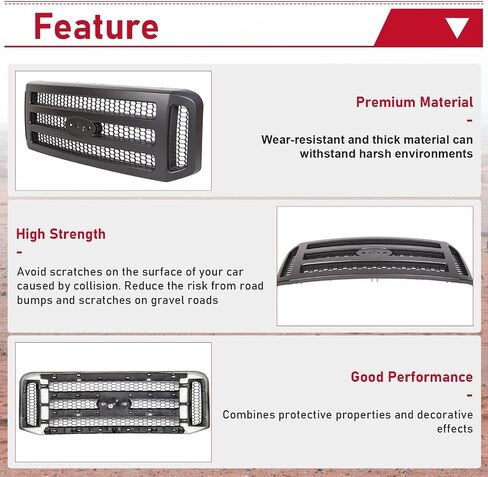 HECASA Front Grille Compatible with 2005-2007 Ford F250 F350 F450 F550 SuperDuty FO1200456 5C3Z8200BAA Upper Bumper Hood Grill W/Gray Honey Comb Chrome in Saudi Arabia