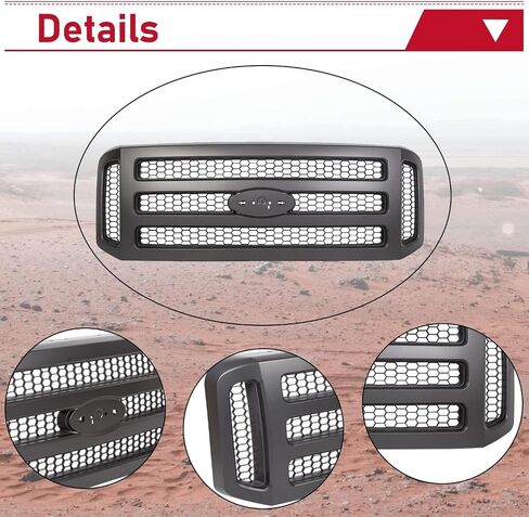 HECASA Front Grille Compatible with 2005-2007 Ford F250 F350 F450 F550 SuperDuty FO1200456 5C3Z8200BAA Upper Bumper Hood Grill W/Gray Honey Comb Chrome in Saudi Arabia