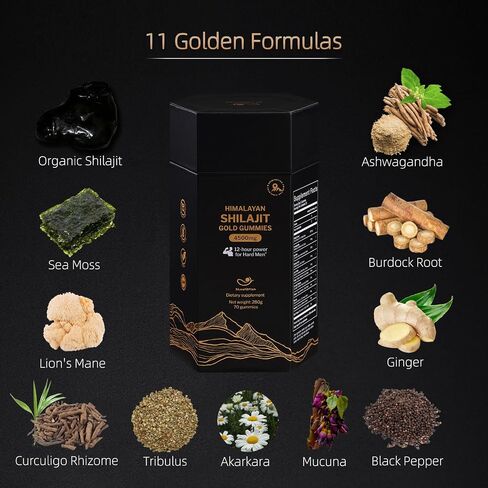 Organic Pure Himalayan Shilajit Gummies with Ashwagandha and Sea Moss – Gold Shilajit for Men & Women Supplement, 105+ Natural Trace Minerals, 70-Gummy (11-Ingredient Recipe) in Saudi Arabia