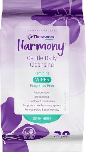 Theraworx Harmony Gentle Daily Cleansing Feminine Wipes, Fragrance Free, Urinary Hygiene – 30 Count in Kuwait