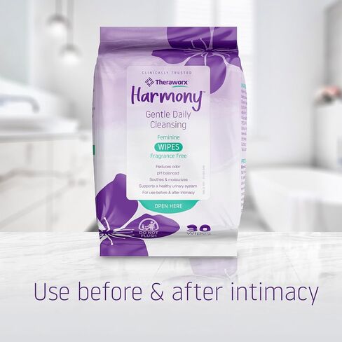 Theraworx Harmony Gentle Daily Cleansing Feminine Wipes, Fragrance Free, Urinary Hygiene – 30 Count in Kuwait