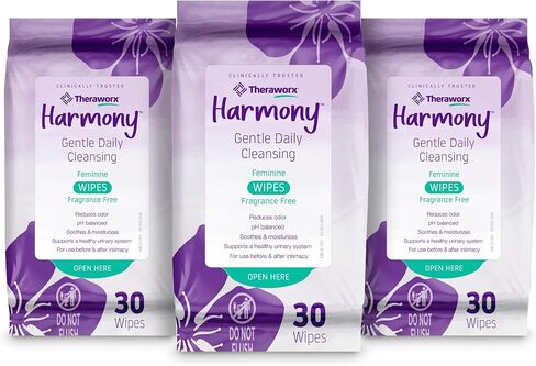Theraworx Harmony Gentle Daily Cleansing Feminine Wipes, Fragrance Free, Urinary Hygiene – 30 Count in Kuwait
