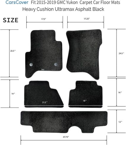 CarsCover Custom Fit 2015-2019 GMC Yukon Front Row, 2nd Row, and Rear Row Carpet Car SUV Floor Mats Heavy Cushion Ultramax Asphalt Black in Saudi Arabia