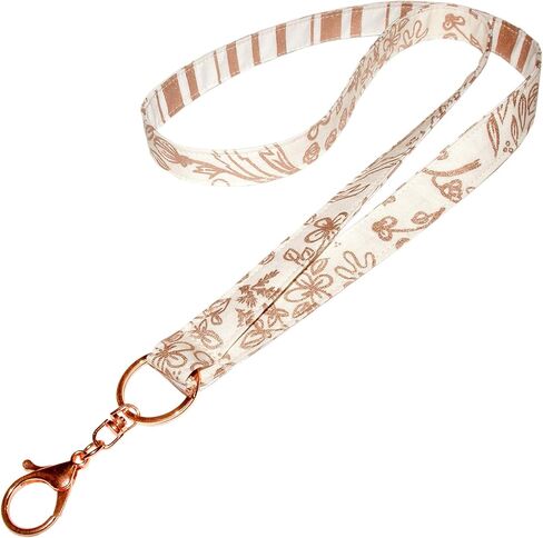 Reversible Lanyard - Rose Gold and Metallic Print - Floral Vines and Dots on Black - Neck Strap - ID Badge Holder - Key Lanyard - 3/4x36 Inch With Swivel Clip - Handmade by Green Acorn Kitchen in Kuwait