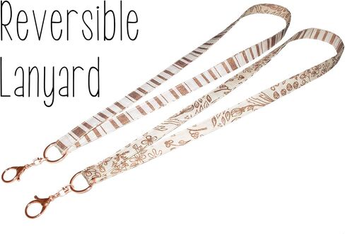 Reversible Lanyard - Rose Gold and Metallic Print - Floral Vines and Dots on Black - Neck Strap - ID Badge Holder - Key Lanyard - 3/4x36 Inch With Swivel Clip - Handmade by Green Acorn Kitchen in Kuwait