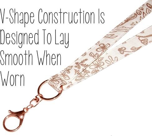 Reversible Lanyard - Rose Gold and Metallic Print - Floral Vines and Dots on Black - Neck Strap - ID Badge Holder - Key Lanyard - 3/4x36 Inch With Swivel Clip - Handmade by Green Acorn Kitchen in Kuwait