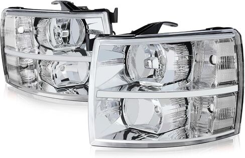تجميع المصابيح الأمامية للسلالة الهالوجين المتوافقة مع Chevy Silverado 1500 2500HD 3500 GMT900 2007 2008 2008 2010 2011 2013 2014 ، Driver and Passenger Side ، Chrome Housing in Kuwait