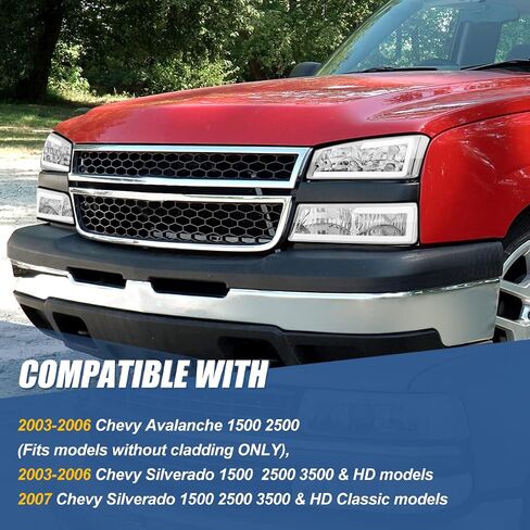 Auto Dynasty 4PCS LED DRL Headlight Lamps Compatible with Chevy Silverado Avalanche 1500 2500 3500 03 04 05 06 / Chevy Silverado Classic Models 07, Driver and Passenger Side, Chrome Housing Clear Lens in Kuwait