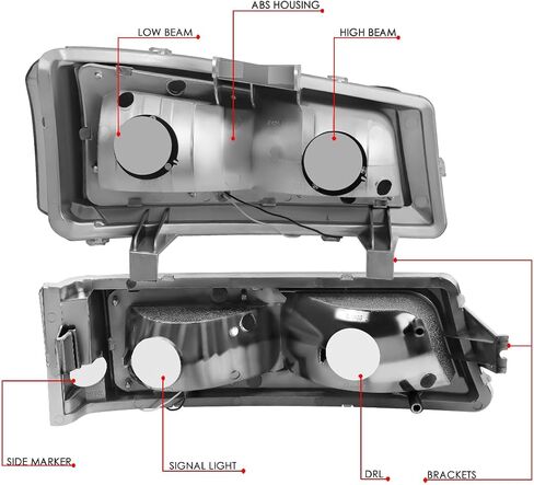 Auto Dynasty 4PCS LED DRL Headlight Lamps Compatible with Chevy Silverado Avalanche 1500 2500 3500 03 04 05 06 / Chevy Silverado Classic Models 07, Driver and Passenger Side, Chrome Housing Clear Lens in Kuwait