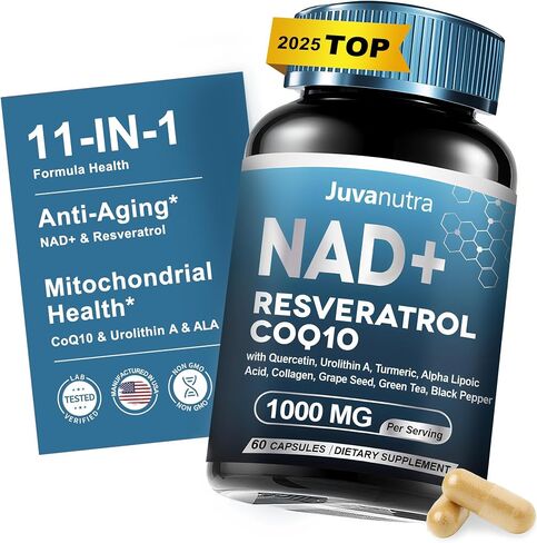 11-in-1 NAD Resveratrol Supplement - Liposomal with CoQ10, Urolithin A, ALA & Turmeric - Supports Anti-Aging, Cell Regeneration, Energy & Focus NAD Supplement for Women & Men - 60 Capsules in Saudi Arabia