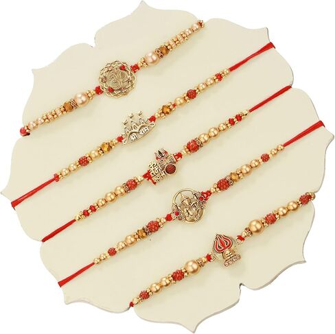 أشرطة مربوطة Rakhi لمجموعة الأخ 5 | Rakhi ل Bhaiya | بطاقة تحية صغيرة | Roli Packet - Raksha Bandhan Bracelet for Brother | مجموعة بهاي راخي in Saudi Arabia