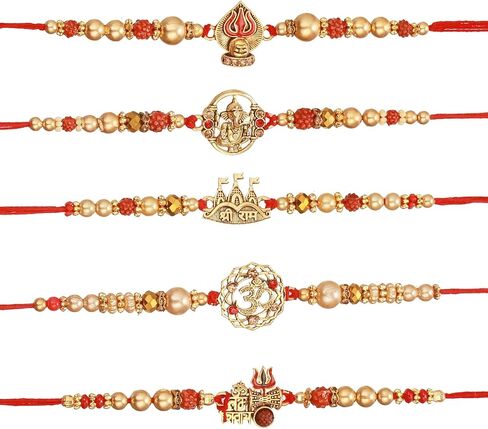 أشرطة مربوطة Rakhi لمجموعة الأخ 5 | Rakhi ل Bhaiya | بطاقة تحية صغيرة | Roli Packet - Raksha Bandhan Bracelet for Brother | مجموعة بهاي راخي in Saudi Arabia