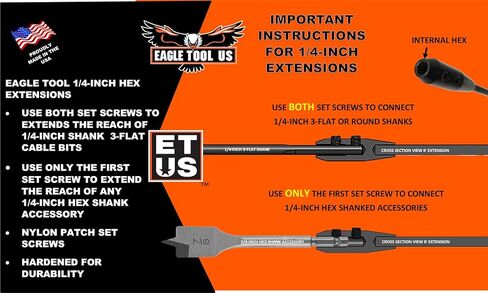 وصلة مثقاب مثقاب مرنة من Eagle Tool US EX18752، ساق 3/16 بوصة × 52 بوصة، صنع في الولايات المتحدة الأمريكية in Kuwait