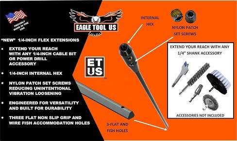 وصلة مثقاب مثقاب مرنة من Eagle Tool US EX18752، ساق 3/16 بوصة × 52 بوصة، صنع في الولايات المتحدة الأمريكية in Kuwait