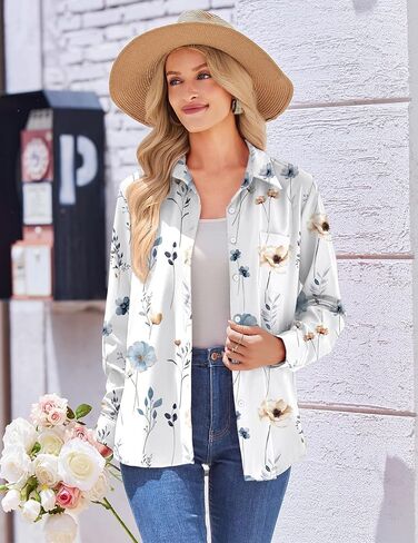 Zeagoo Womens Button Down Shirt Long Sleeve Blouse Business Work Tops Dressy Casual Floral Printed Outfits with Pocket in Saudi Arabia