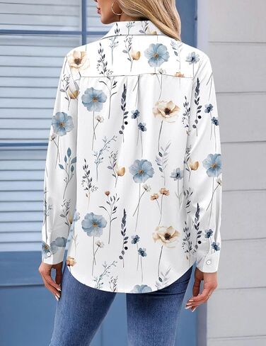 Zeagoo Womens Button Down Shirt Long Sleeve Blouse Business Work Tops Dressy Casual Floral Printed Outfits with Pocket in Saudi Arabia
