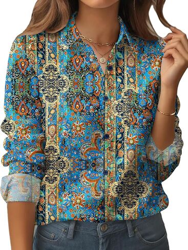 Zeagoo Womens Button Down Shirt Long Sleeve Blouse Business Work Tops Dressy Casual Floral Printed Outfits with Pocket in Saudi Arabia
