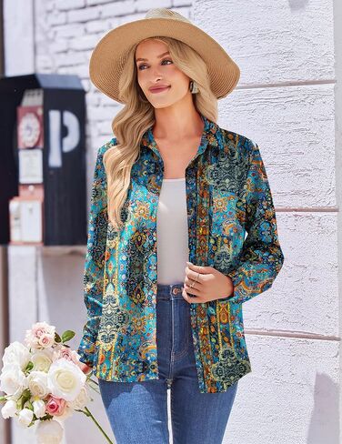 Zeagoo Womens Button Down Shirt Long Sleeve Blouse Business Work Tops Dressy Casual Floral Printed Outfits with Pocket in Saudi Arabia